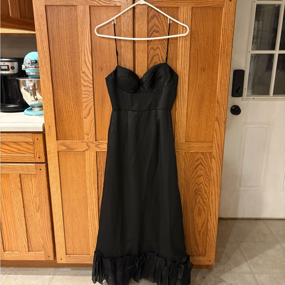 Selfie Leslie Black Strapless Evening Dress with Ruffle Hem